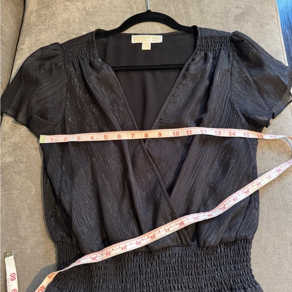 Michael Kors Black Metallic Crinkled Georgette Ruffled Wrap Dress Size Medium - Picture 10 of 11